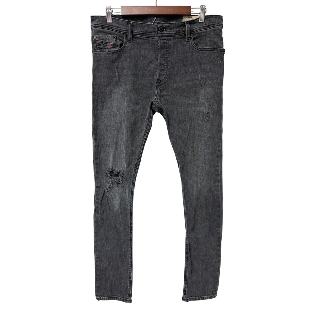 Diesel Tepphar Jeans Mens 32 Gray Slim Carrot Stretch Distressed Pants ITALIAN
